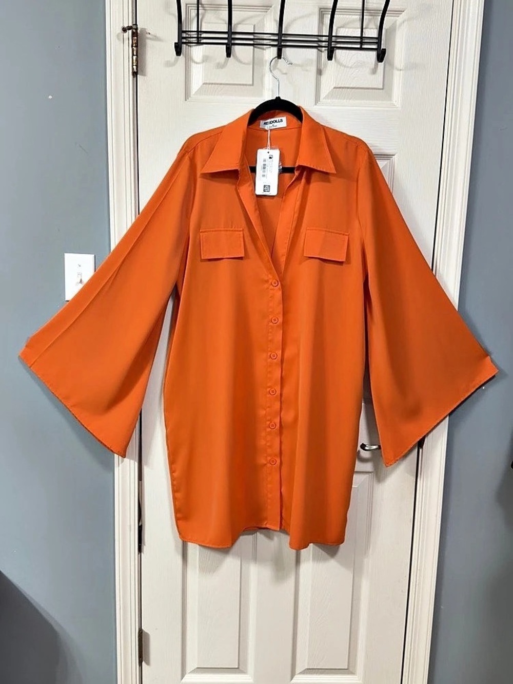 Orange V-Neck Rebdolls Karmia Bell Sleeve Mini Dress Bell Sleeve Elegant Wear